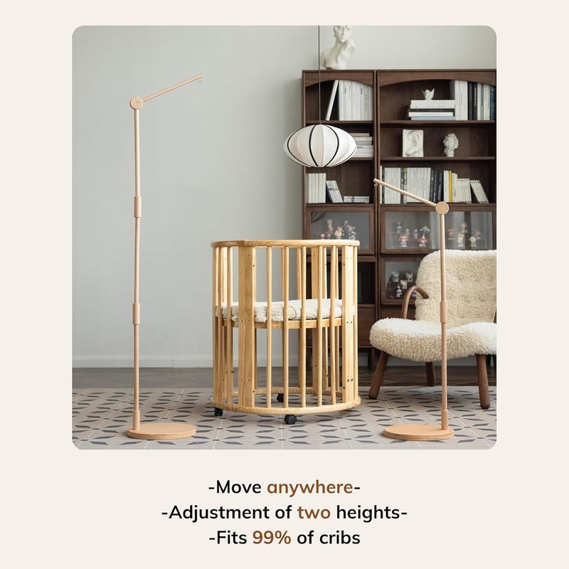 Lanttoe Wooden Floor-Standing Crib Mobile Arm Pro 61 Inches for Baby Nursery-Movable Baby Mobile Hanger with Strong Anti-Dumping Attachment-100% Natural Beech Wood-Thicker Wooden Pole-UpgradeThickened - Image 3